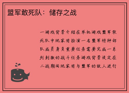 盟军敢死队：储存之战