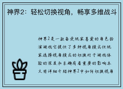 神界2:轻松切换视角,畅享多维战斗